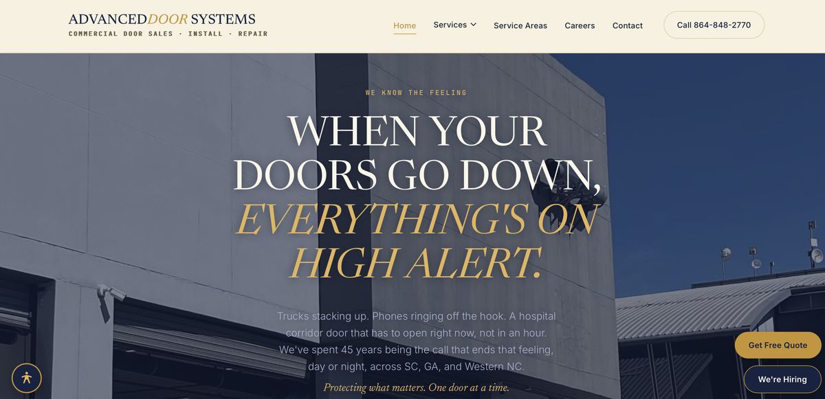 After: concept redesign of a regional door and hardware company's website homepage