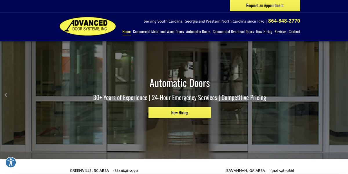 Before: a regional door and hardware company's original website homepage