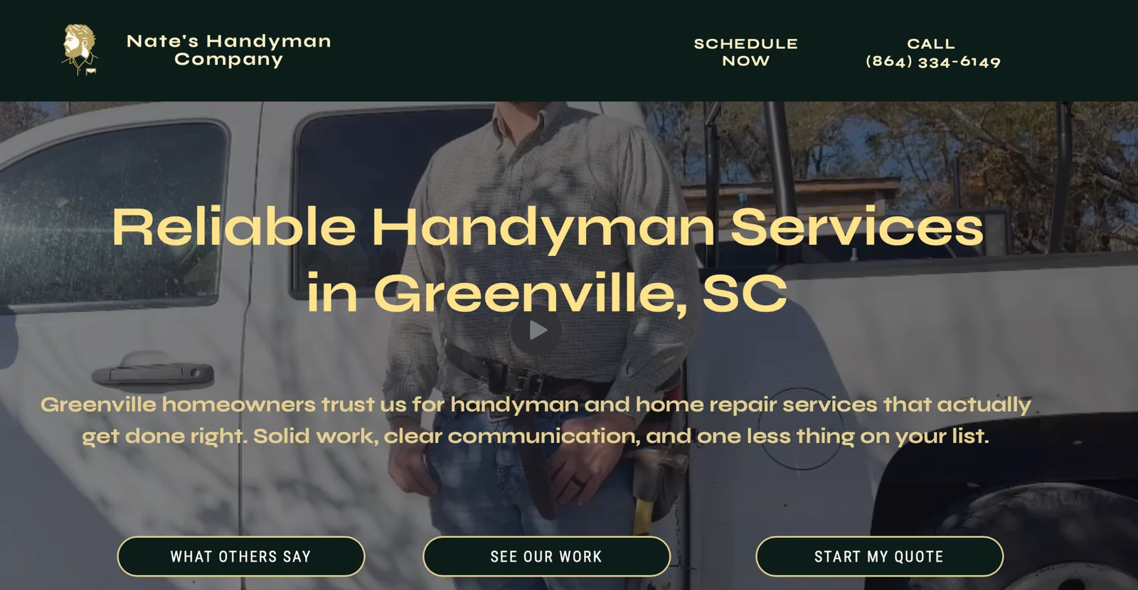 Nate's Handyman Company website homepage for handyman and home repair services in Greenville, South Carolina